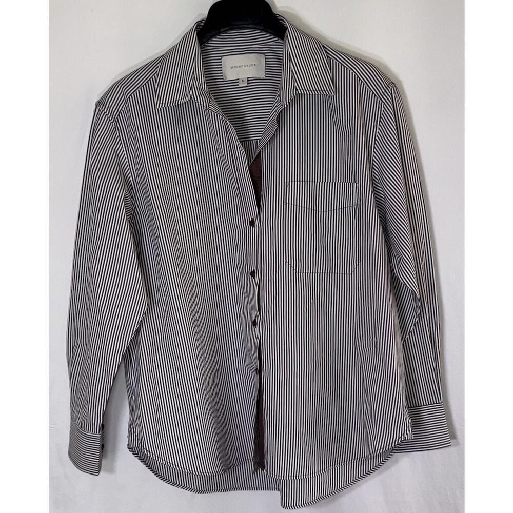 Brochu Walker Everyday Shirt Brown Flint Stripe Premium Touch Quiet Luxury Sz M - Picture 6 of 13